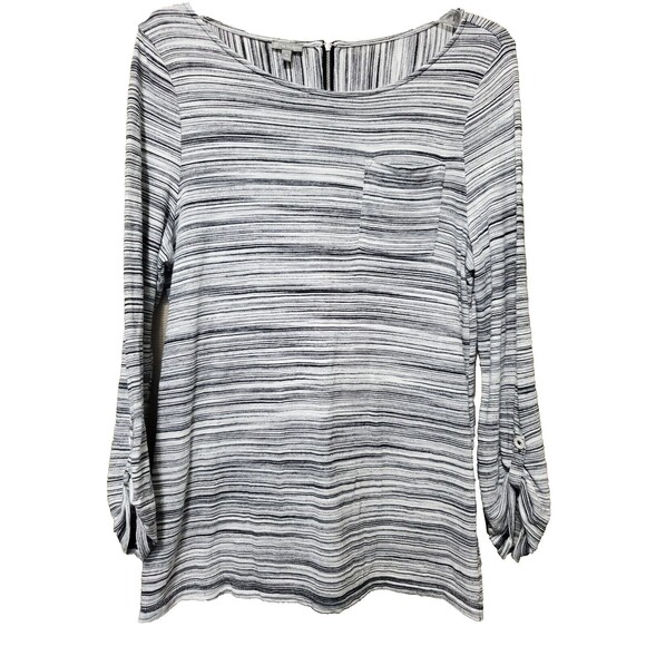 T BY TALBOTS Striped Cotton Blend Zip-Back Long Sleeve Tunic Size XL - Picture 1 of 6